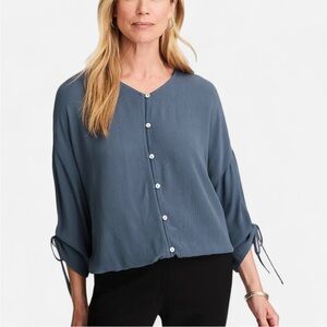 J. Jill Slate Blue Crinkle Texture Button-Up Blouse XL Tall